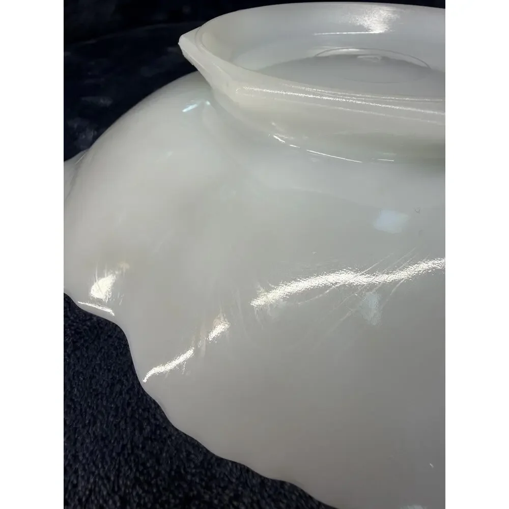 Vintage Anchor Hocking Milk Glass Grape Footed Serving Bowl 10” scalloped edge